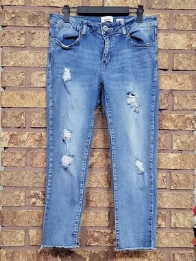 BONGO Skinny Crop Denim Jeans Distressed Cotton Stretch Size 14